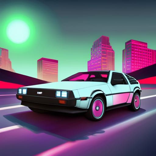 Delorean driving on a highway - AI Generated Artwork - NightCafe Creator