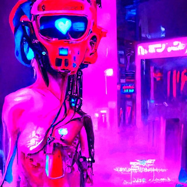 Humanoid robot with a beating heart held in its hand