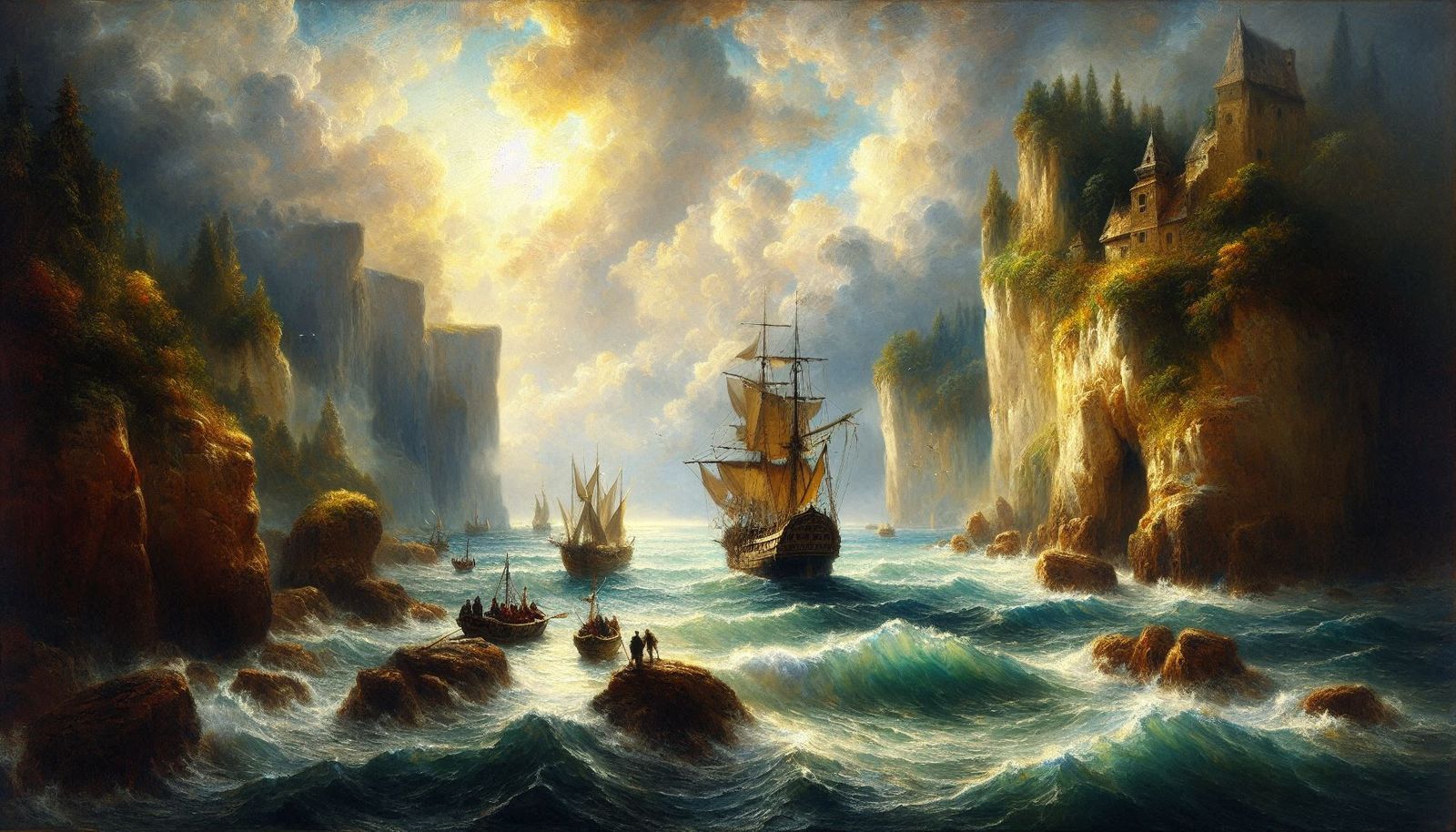 Sea Landscape. Oil painting in style of William Turner.