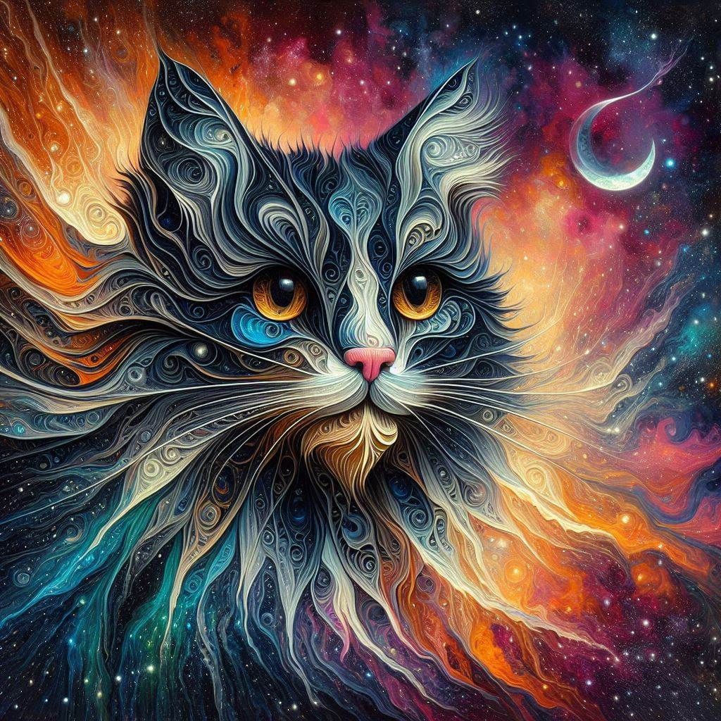 Black Cat Kirigami celestial portrait