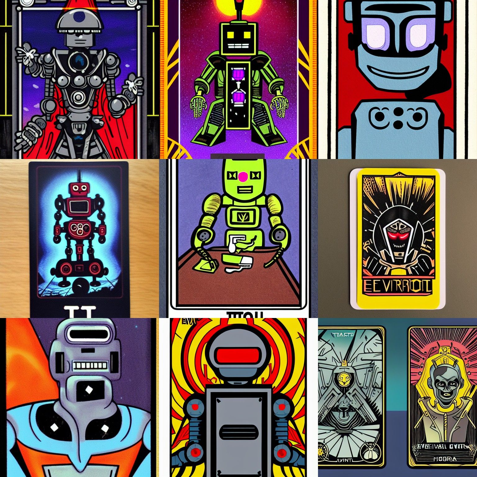 Evil robot themed tarot card