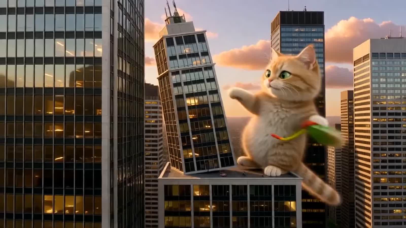 The worlds most gigantic kitten playing with a skyscraper