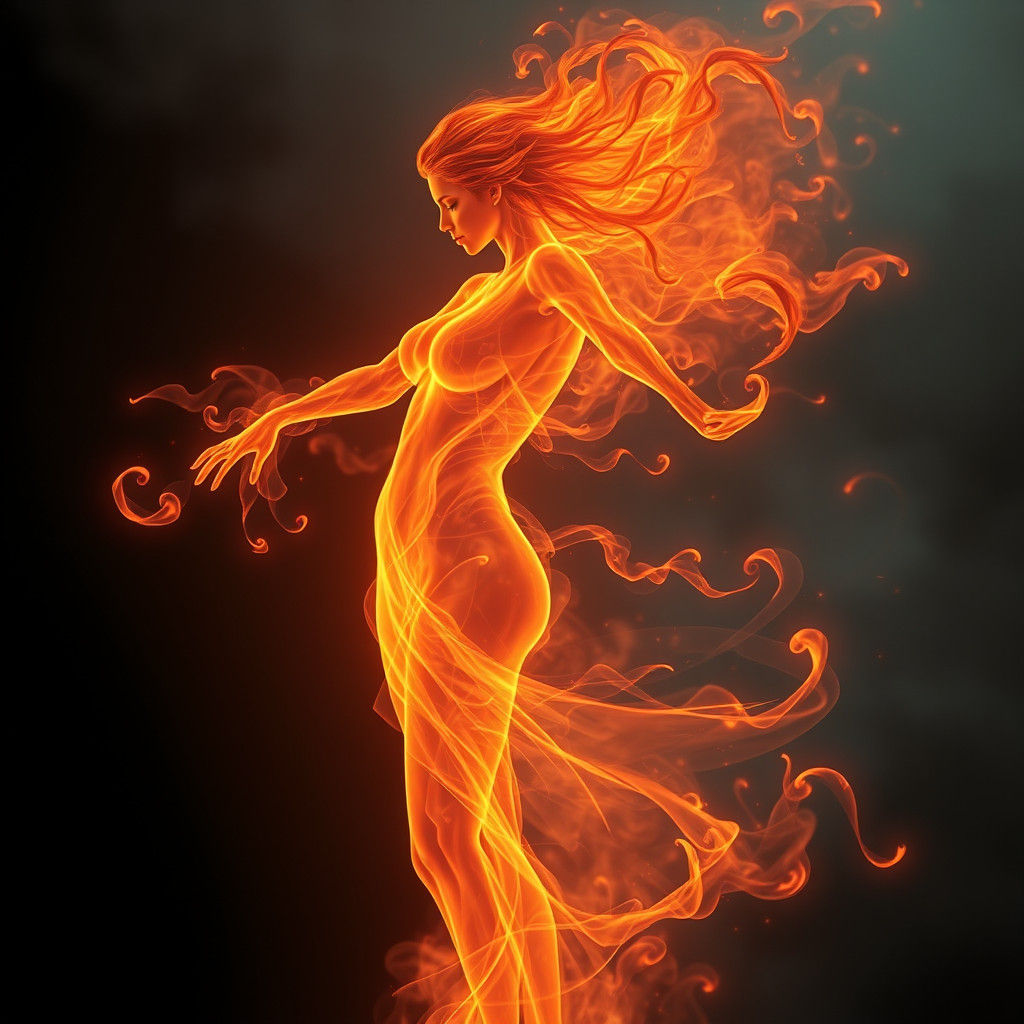 Flaming Woman in Surreal Digital Art Style