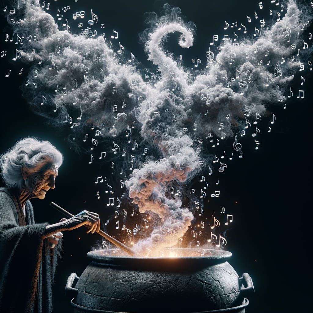 Mystical Witch Stirring Musical Notes in CGI Render