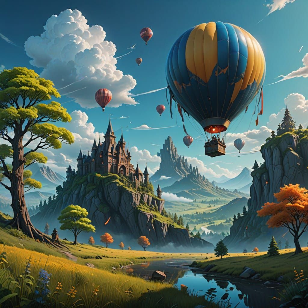 Epic Fantasy Hot Air Balloon in Concept Art Style