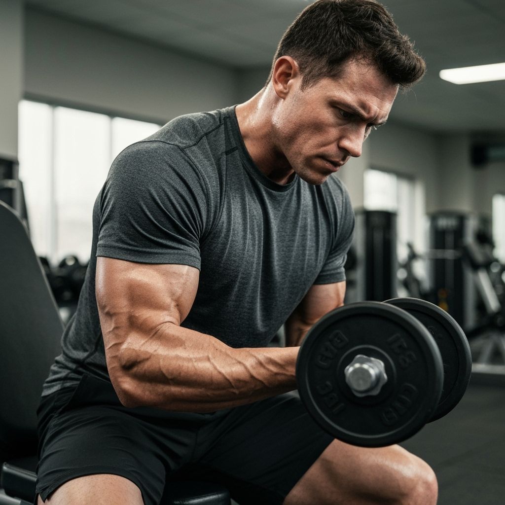 Muscular Man Lifting Weights in Gym