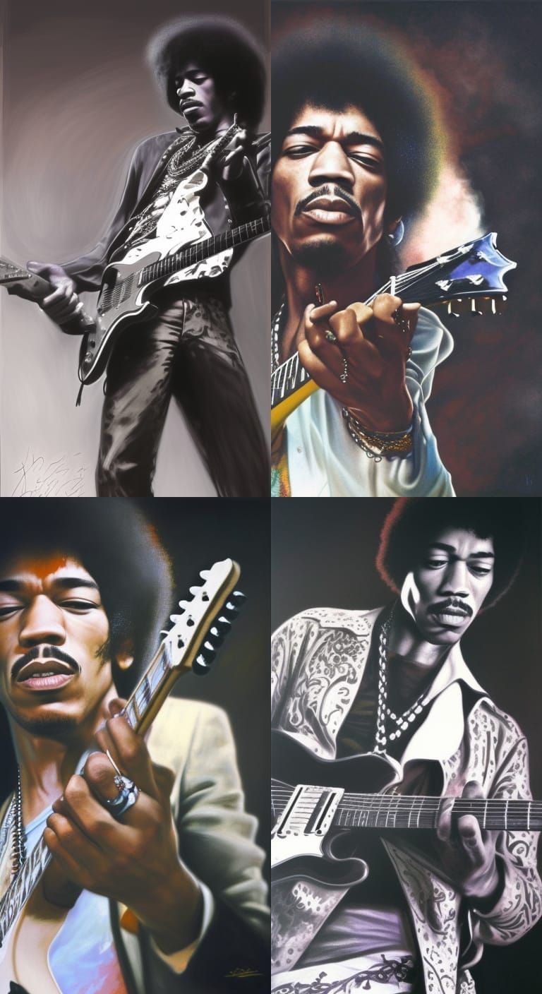 jimi hendrix playing guitar Hyperrealistic, splash art, concept art ...