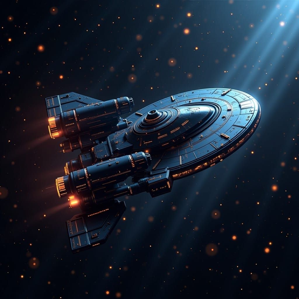 <lora:Ominous Flux:1.0> A sleek starship in space