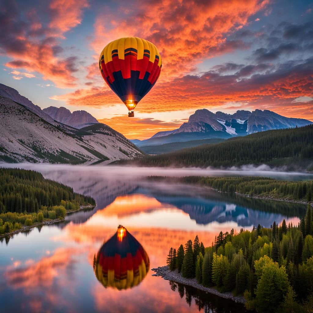 Soaring hot air balloon in the sky  by @SD Sunset