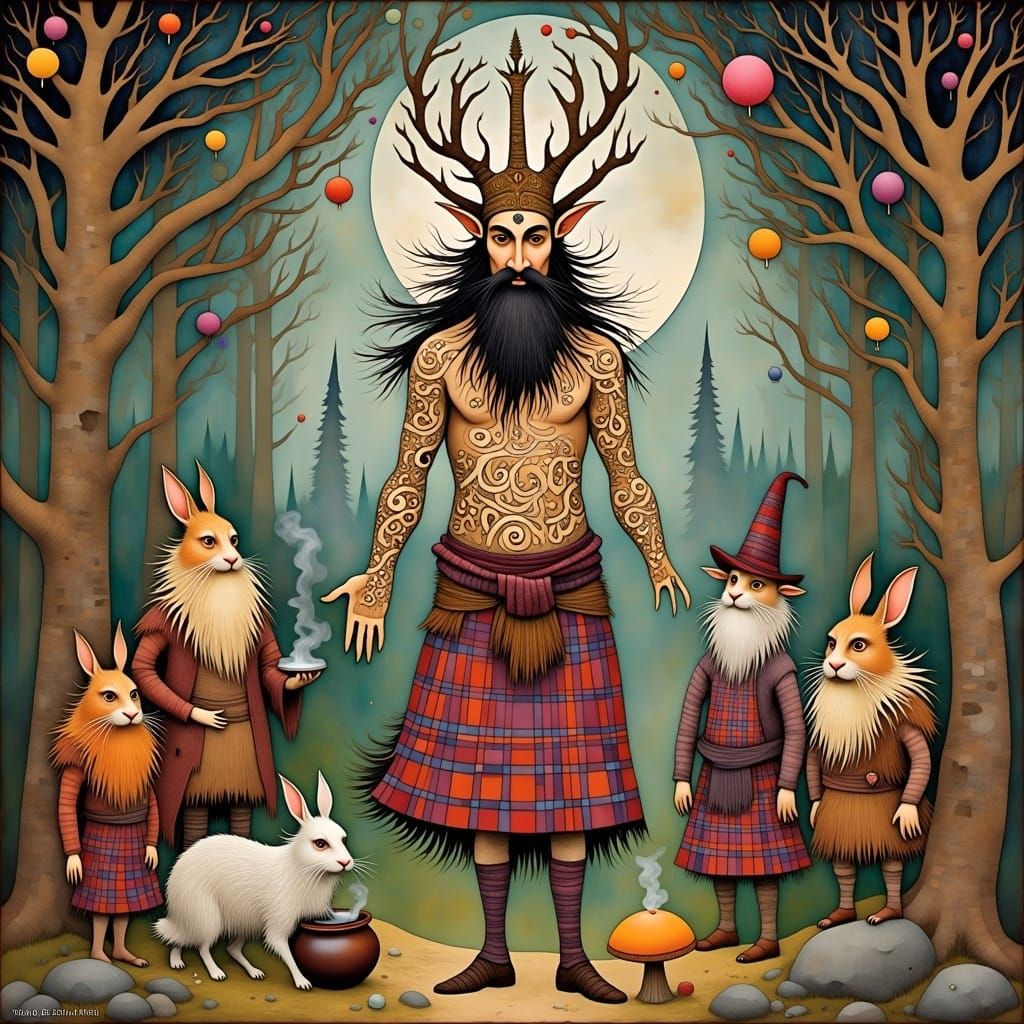 Mystical Gathering in Whimsical Forest: Scottish Fantasy