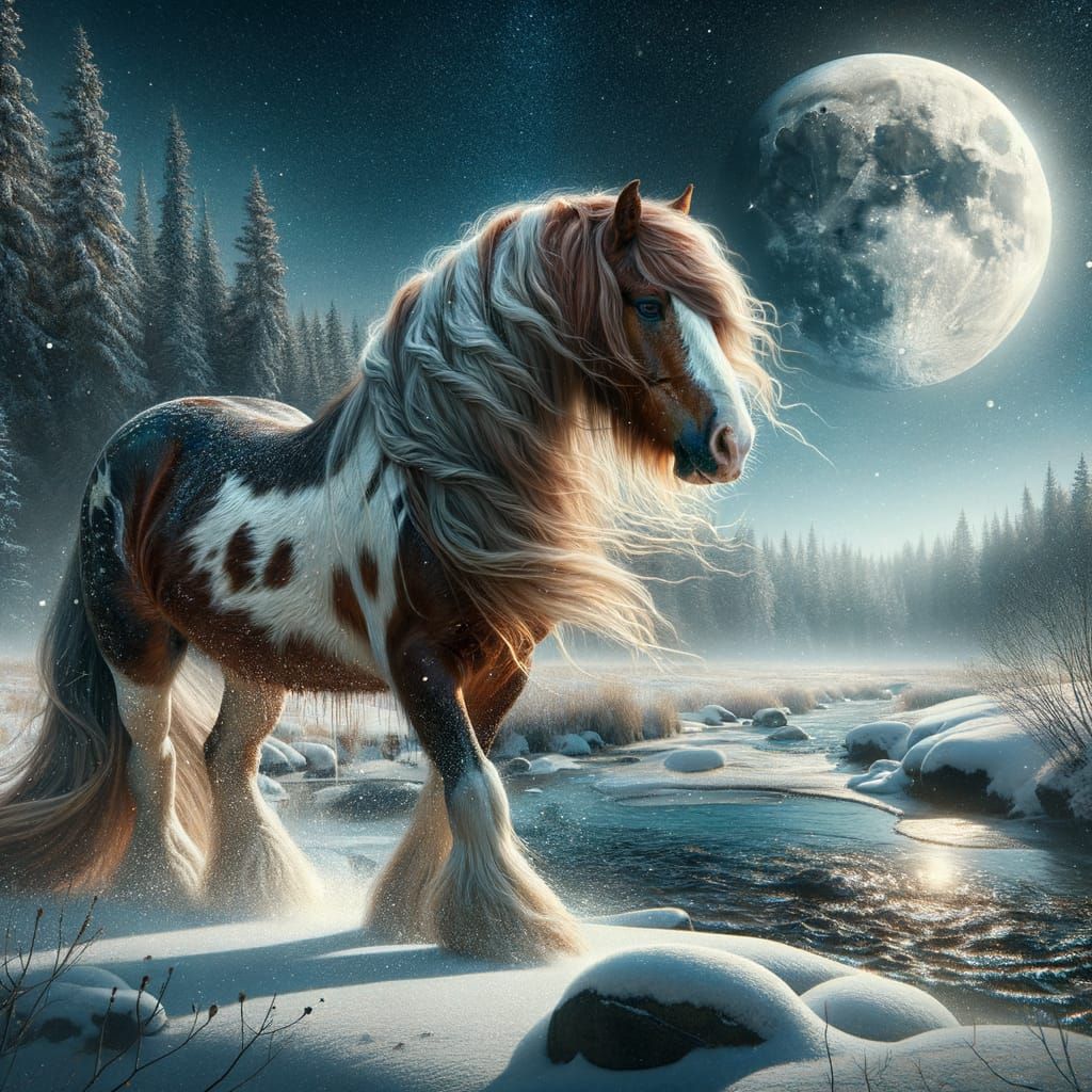 Pony under a full moon  by @Elfchan