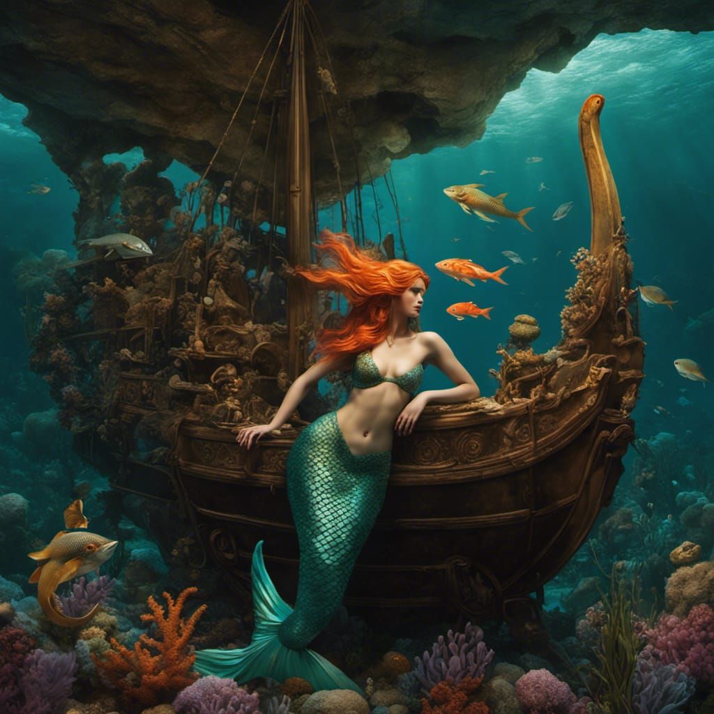 Mermaid leaning on a ship she sinked with her voice - AI Generated ...