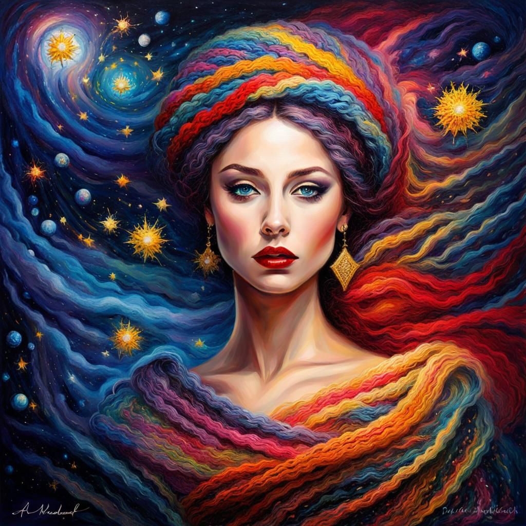 Magical Mermaid Princess in Starry Night Abstract Expression...