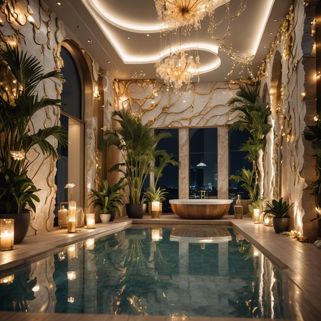 Futuristic Luxury Indoor Pool with Night View