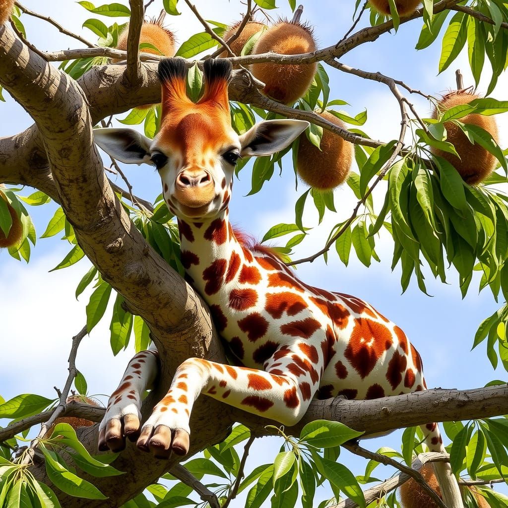 Monkey Enjoys Sunny Afternoon on Coconut Palm Tree