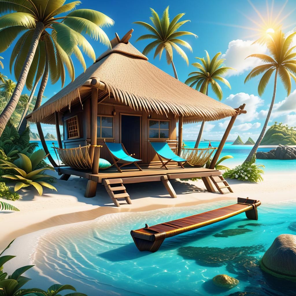 a cozy tiki cabin on a Beautiful beach  by @Lelka