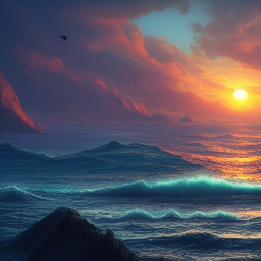 Sunset over the ocean - AI Generated Artwork - NightCafe Creator