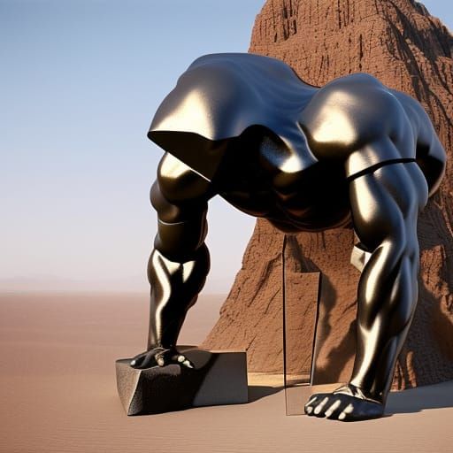 Chad Obsidian Golem doing uneven push-ups out of a rock, bec...