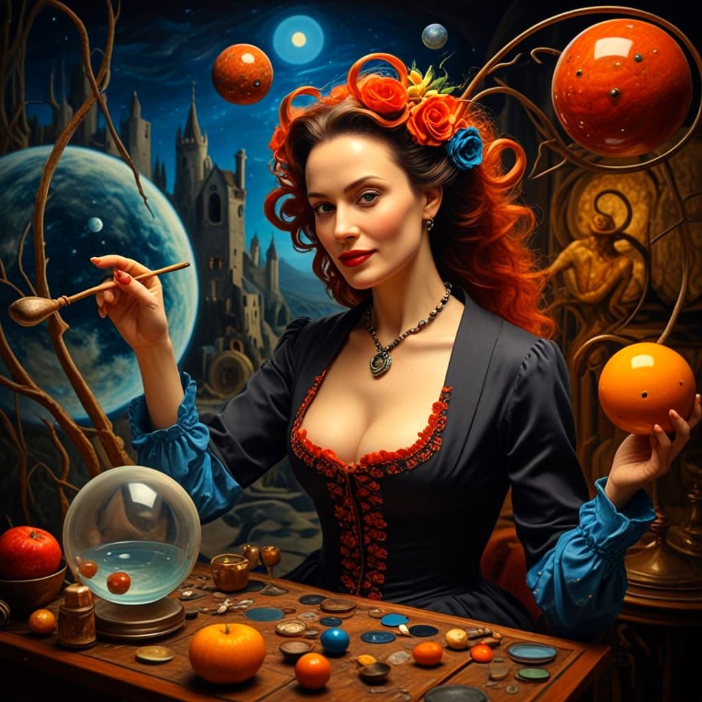 Surrealistic Portrait of a Charismatic Lady in Vibrant Surro...