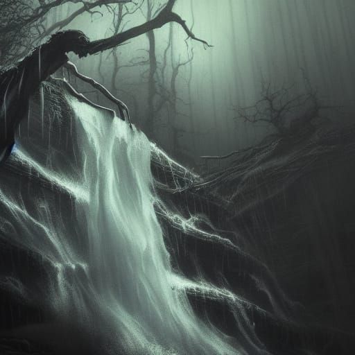 Creepy Waterfall Scene in Junji Ito Style