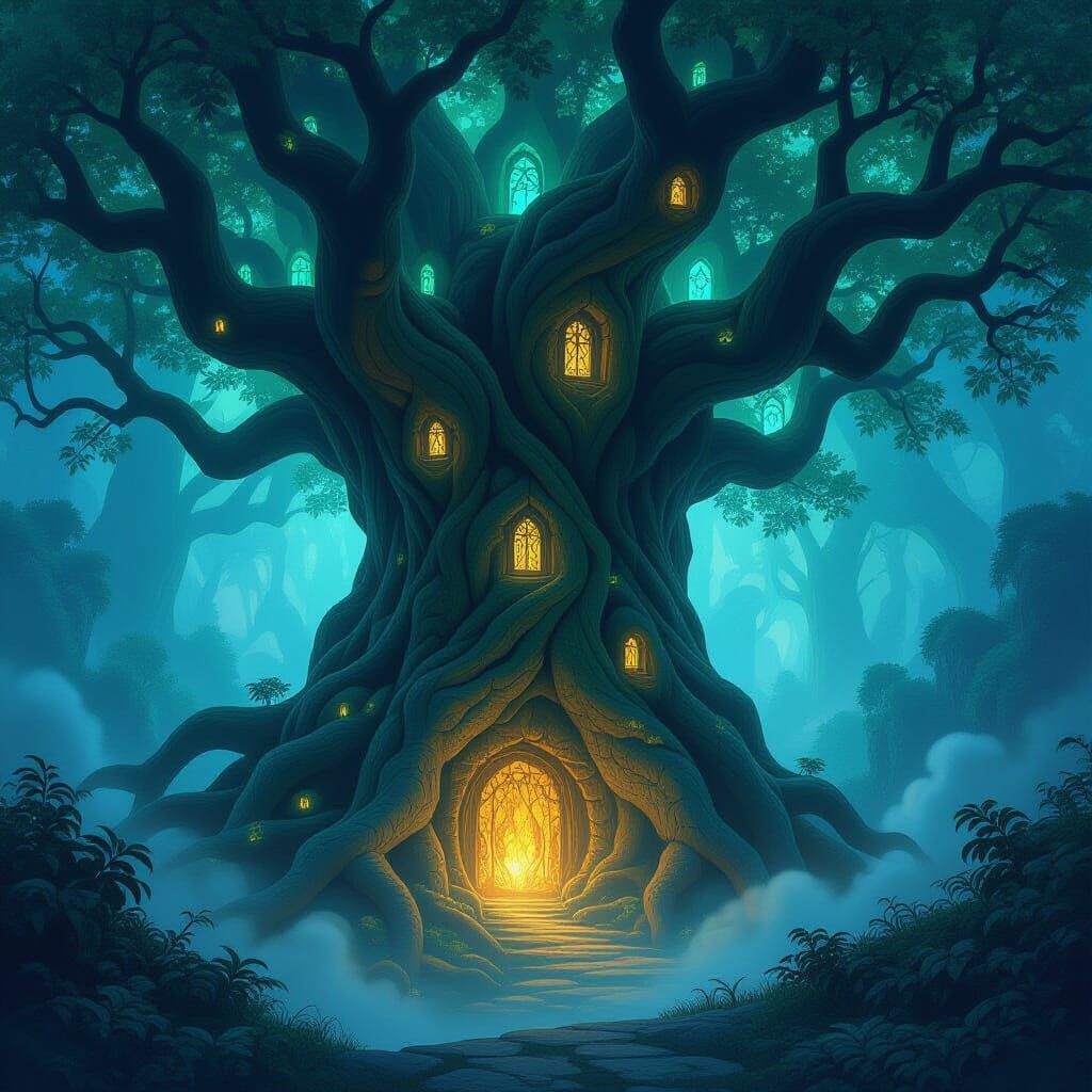 Ancient Tree Fortress with Nature Spirits Sanctuary