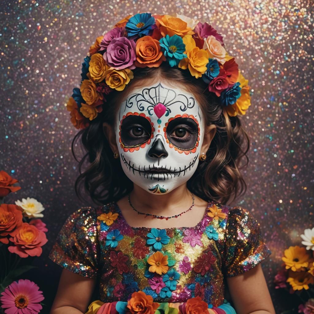 Dis de Los Muertos, cute baby model, rainbow glitter, sugar skull and ...