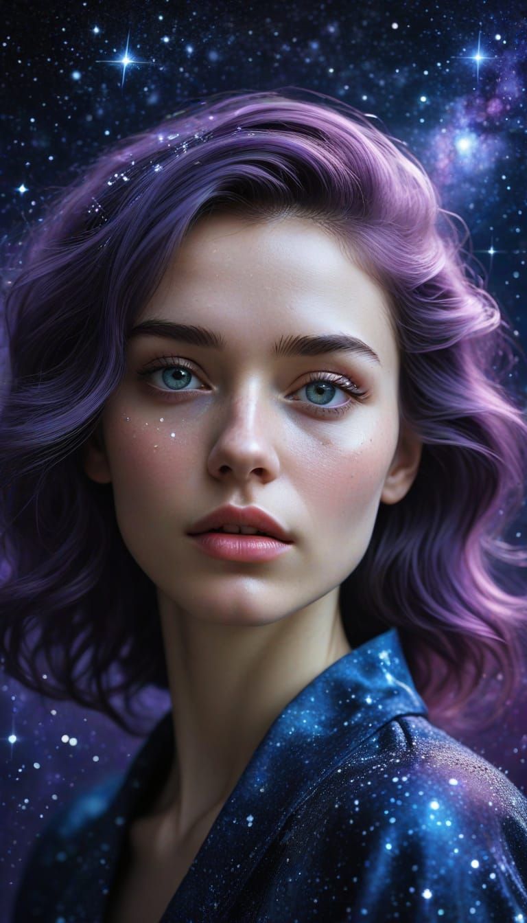 Celestial Goddess in Starry Night Portrait