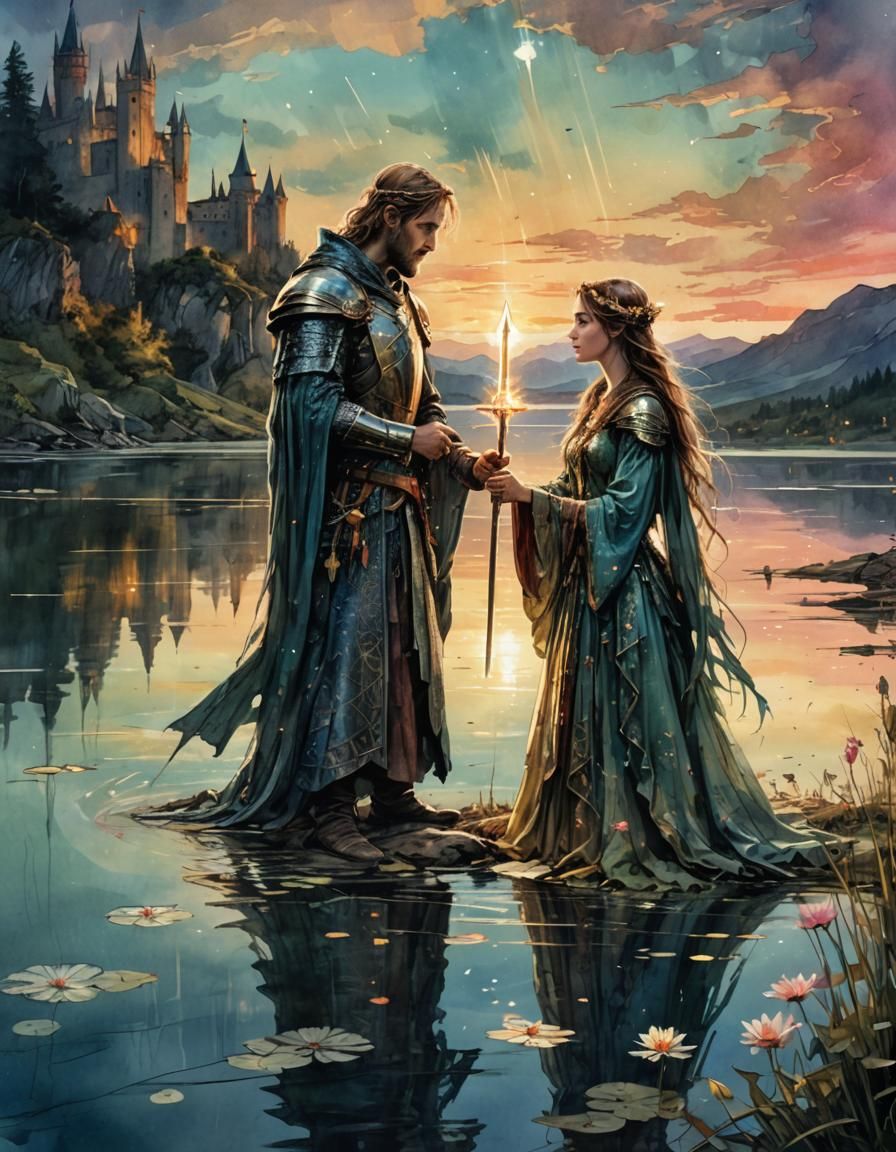 Viviane and king Arthur   by @Roswarcus