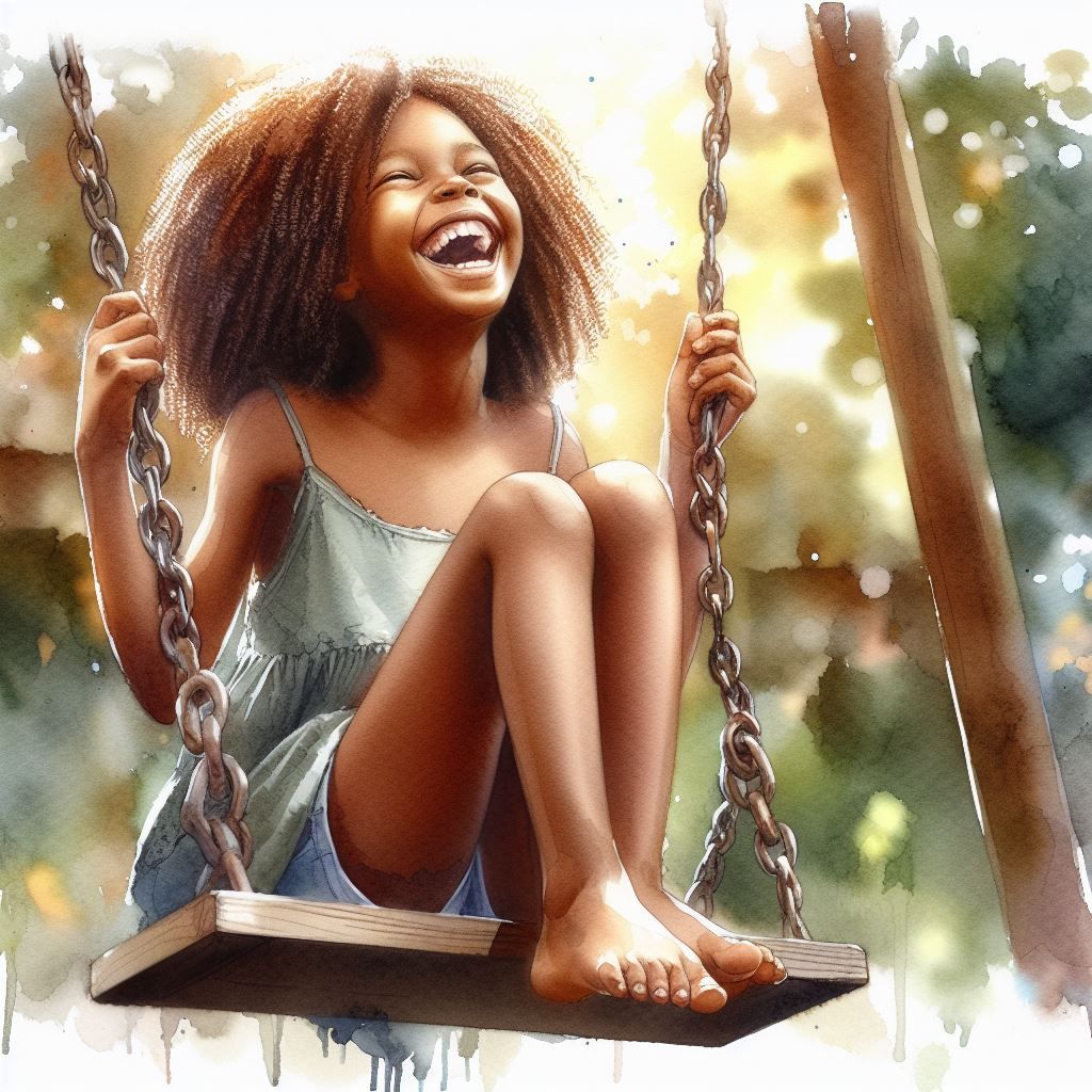 Little girl on a swing