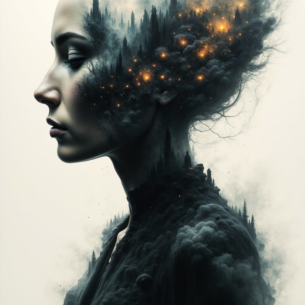 <lora:Abstract Reality:1.0> Woman in the shadow of her soul,...