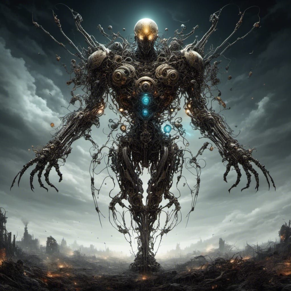 a humanoid creature with a bone like exoskeleton with flesh ...