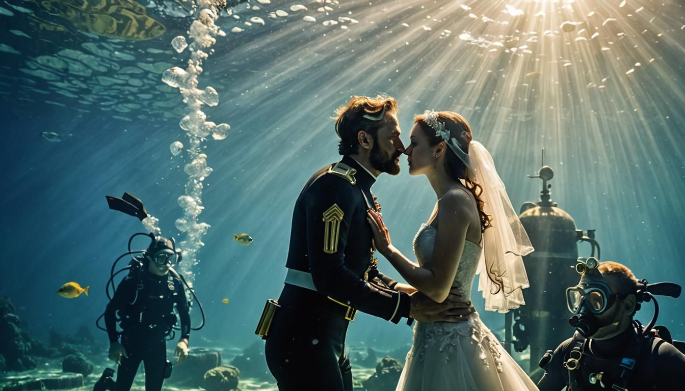 Morning. Underwater world. Sunlight breaks through the water...