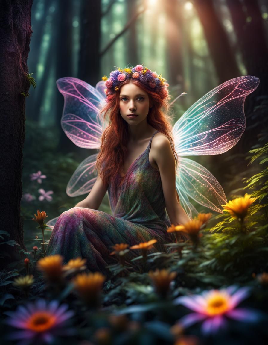 prismatic fairy, flower forest, dynamic lighting, - AI Generated ...