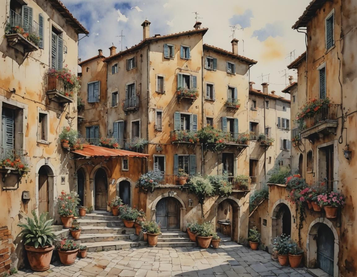 watercolor and ink by Guido Borelli da Caluso