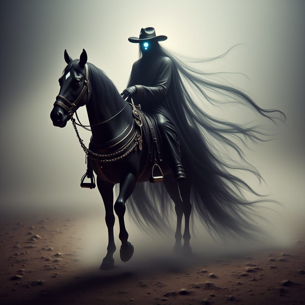 <lora:Insubstantial v1:1.0> ethereal cowboy in the style of necropunk