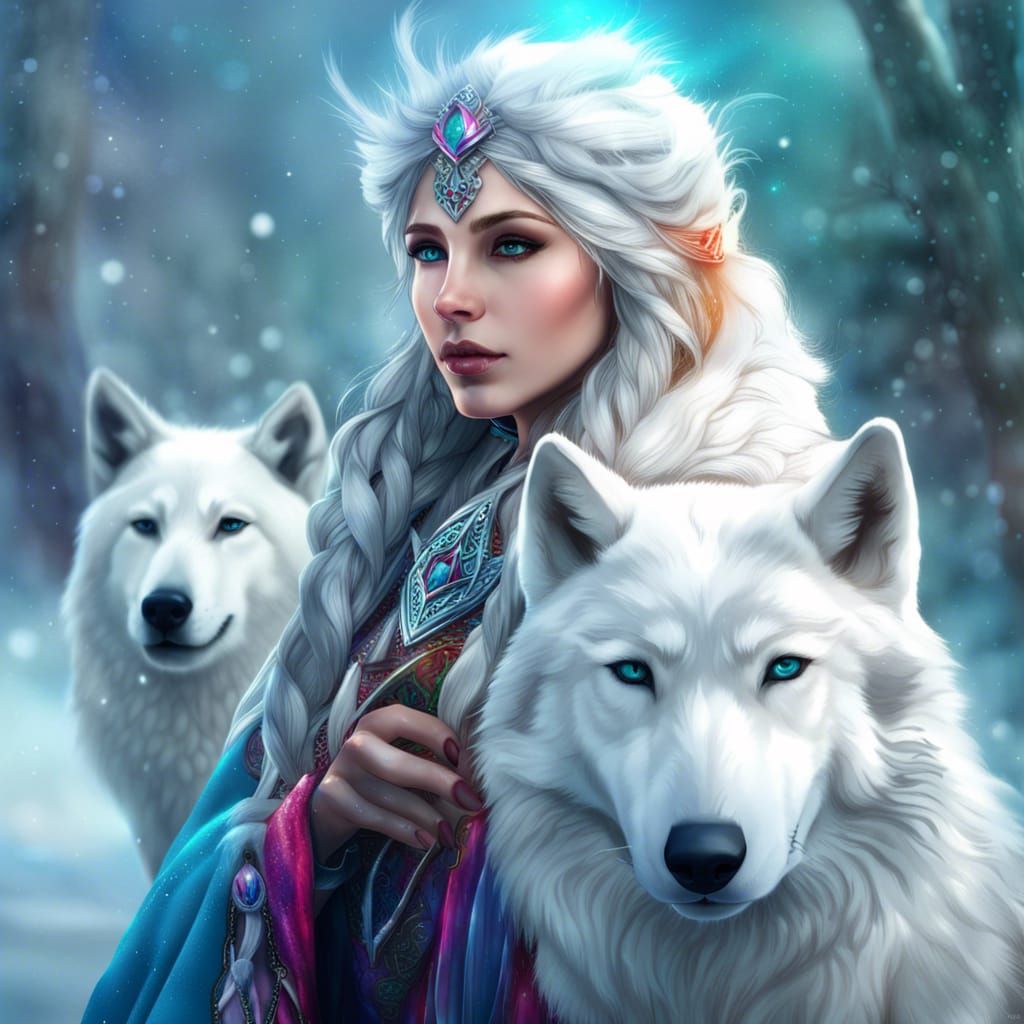 Elven snow princess with white wolves   by @Jess Daly
