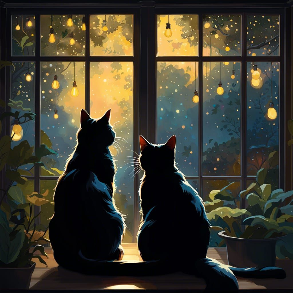 Cats and Fireflies  by @RubySkube