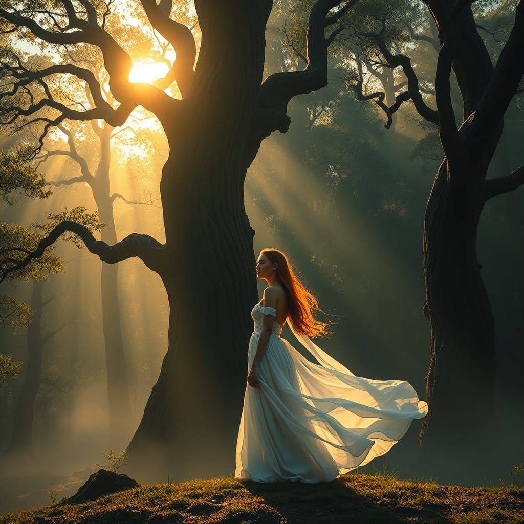 Ethereal Dawn in a Mystical Forest