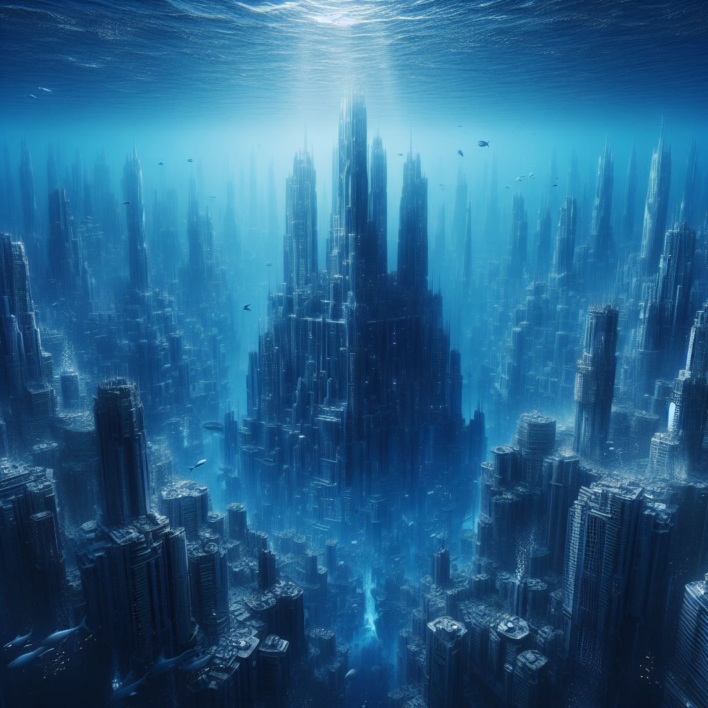 Underwater City in Blue Sea