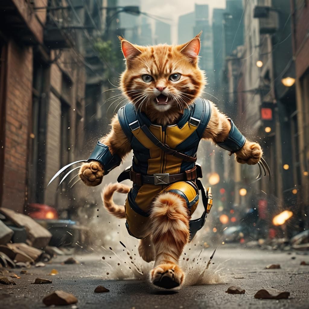 Ginger Cat as the super-hero Wolverine. Disguised as Wolverine costume ...