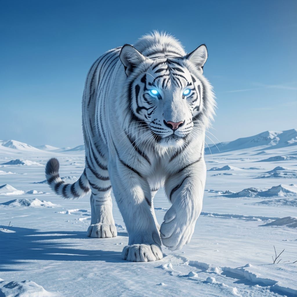 Siberian Tiger on Snowy Plain - Vivid Digital Art