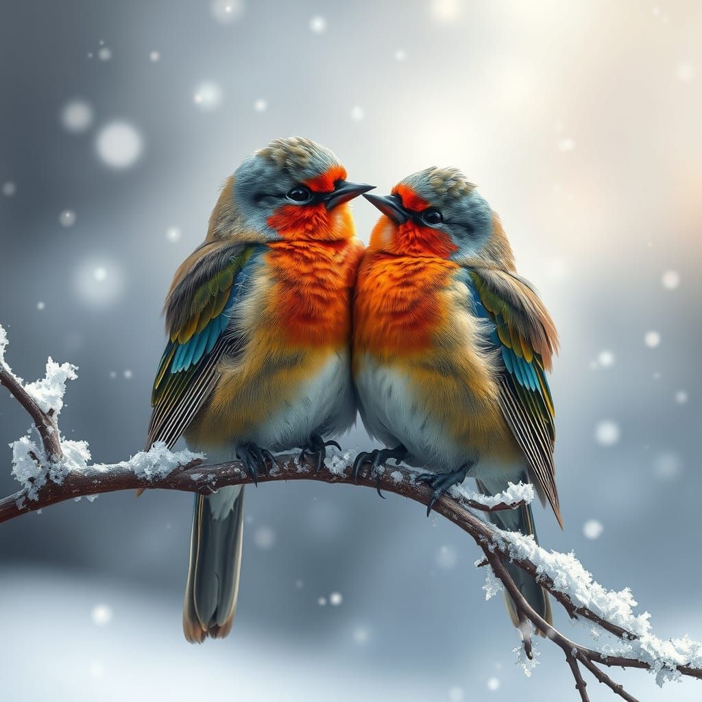 two birds on a snowy branch  by @Pseudonym