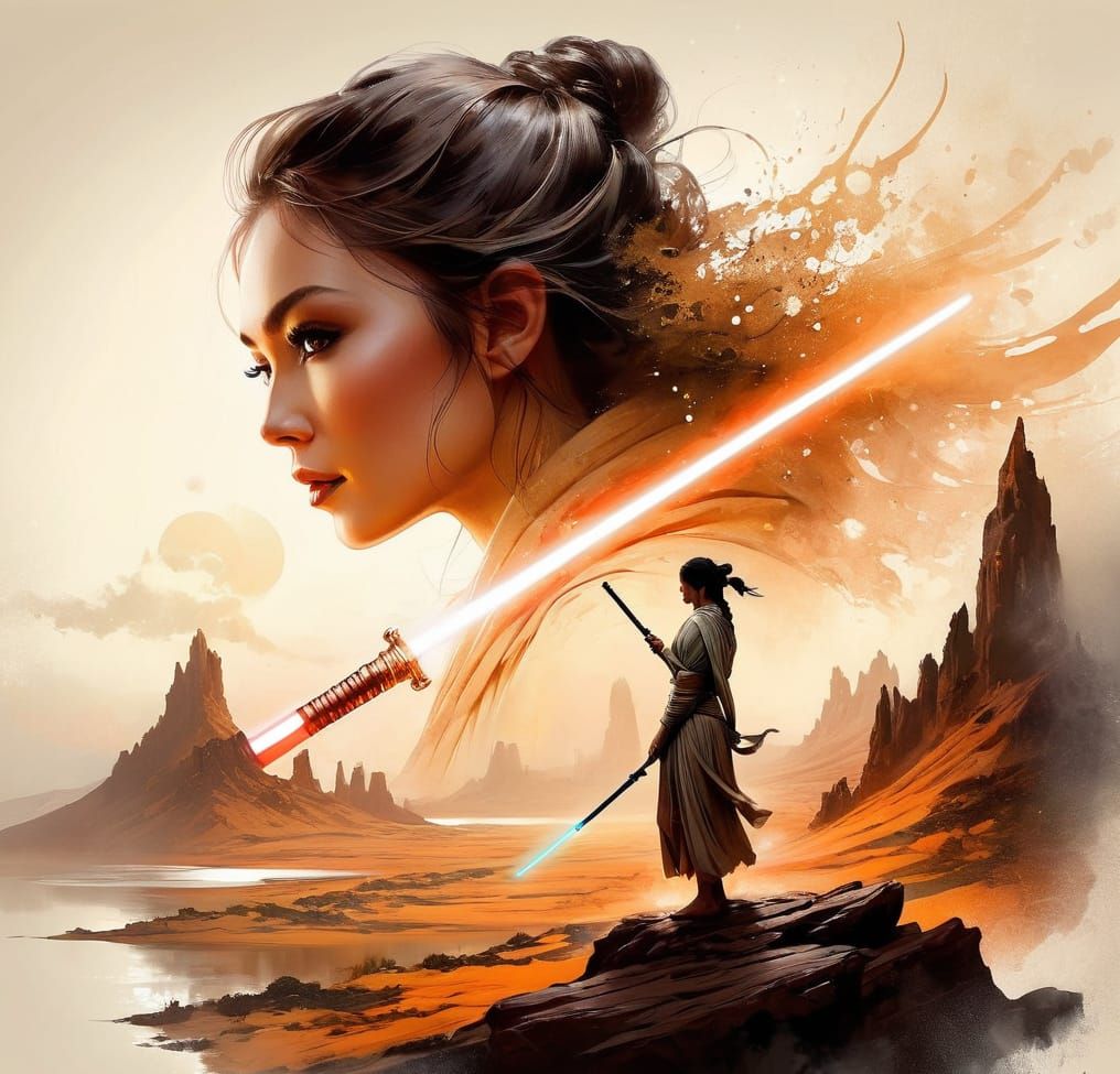 Female Jedi with light-saber #3