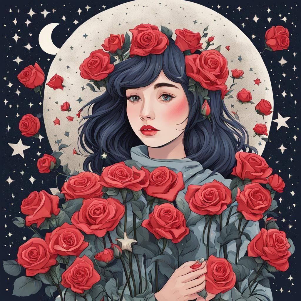 Girl with Roses Among the Stars