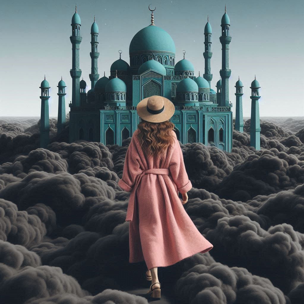 Mosque on black cloud