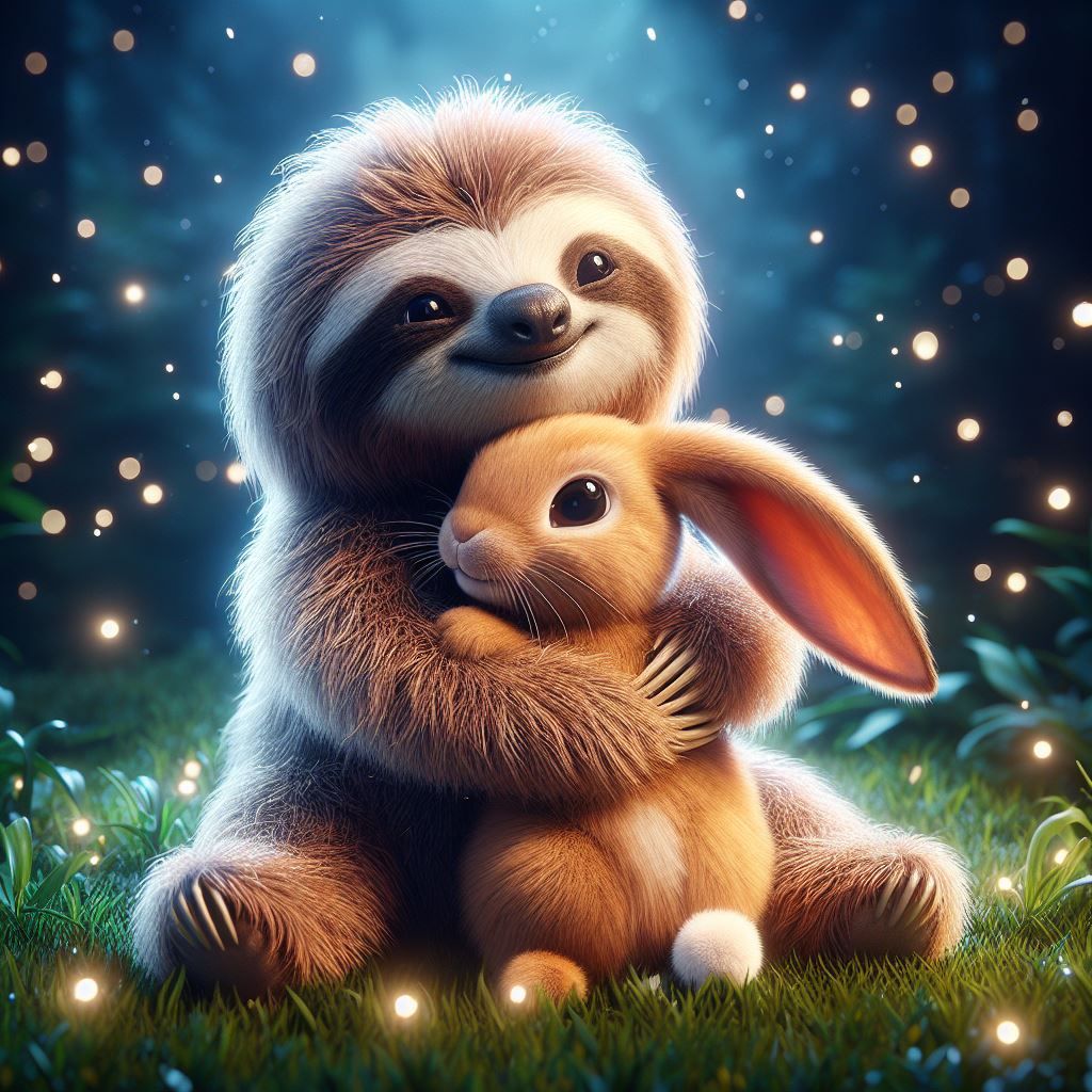 Sloth bunny hugs
