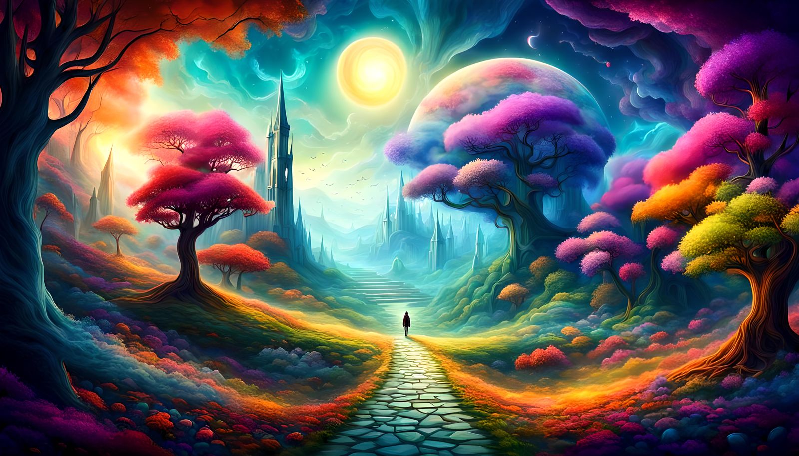 Mystical Dreamlike Fantasy Landscape in Surreal Colors