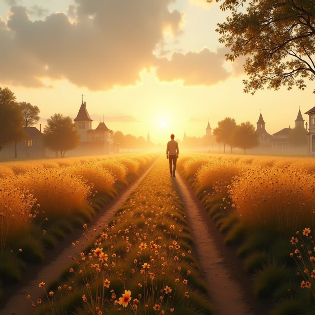 Dutch countryside bathed in warm golden hues