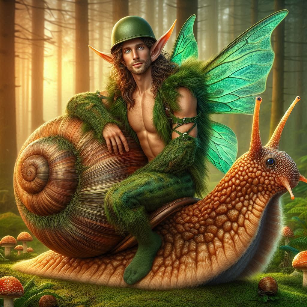 Male Forest Elf fairy Guardian on his snail (5)