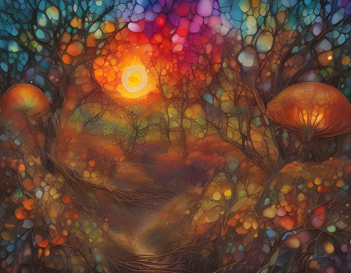 <lora:PR Stained Glass:1.0> City in flames, Hellscape Sunrise, High mixed media 3D en-caustic painting; double exposure over newsprint, scul...